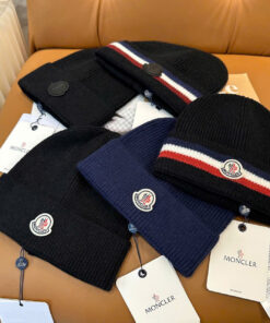 Mũ len dệt kim cổ điển phong cách Moncler cao cấp kèm hộp & túi đựng – cashmere siêu mềm, co giãn tốt, unisex nam nữ mùa đông