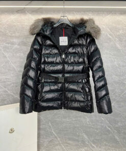 Áo khoác lông vũ nữ MONCLER cổ lông cáo Angora thắt eo cao cấp nhập Pháp 2017 – dáng ngắn sang trọng giữ ấm tuyệt đối