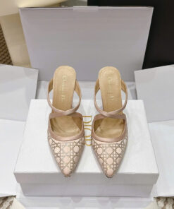 Sandal cao gót Dior quai chéo mũi nhọn 26/Ss Xuân Hè – mule hở gót 10cm đính đá sang trọng luxury