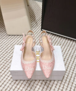 Sandal cao gót Dior J’Adior Xuân/Hè 2026 – giày nữ mũi nhọn ren đen gót vuông 5cm thanh lịch cao cấp