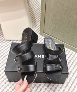 Sandal cao gót CHANEL 25s da thật khóa đôi C – dép lê nữ sang trọng gót 4.5cm & 8.5cm